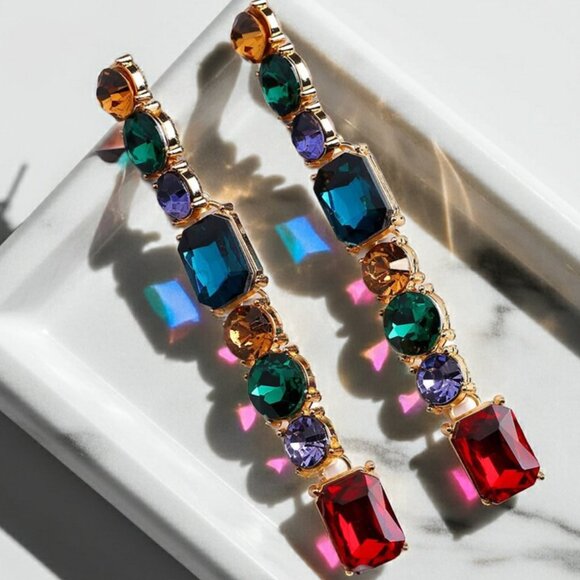 Colorful Mixed Dangle Earrings - Picture 2 of 2